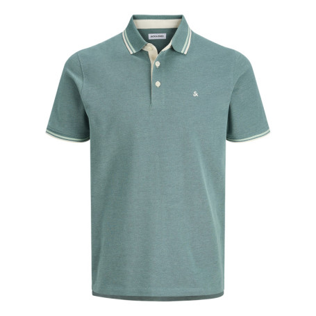 Polo en coton biologique bleu vert uni avec une...