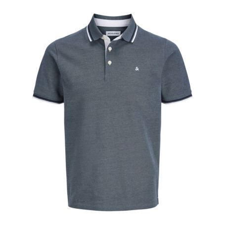 Polo en coton biologique bleu gris uni avec une...