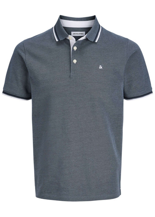 Polo en coton biologique bleu gris uni avec une coupe slim et un col à revers