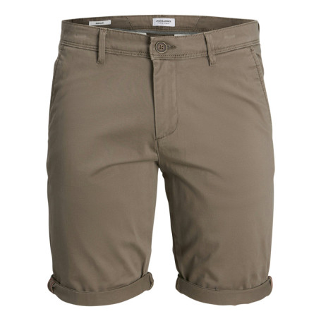 Short chino en coton marron uni avec une coupe...