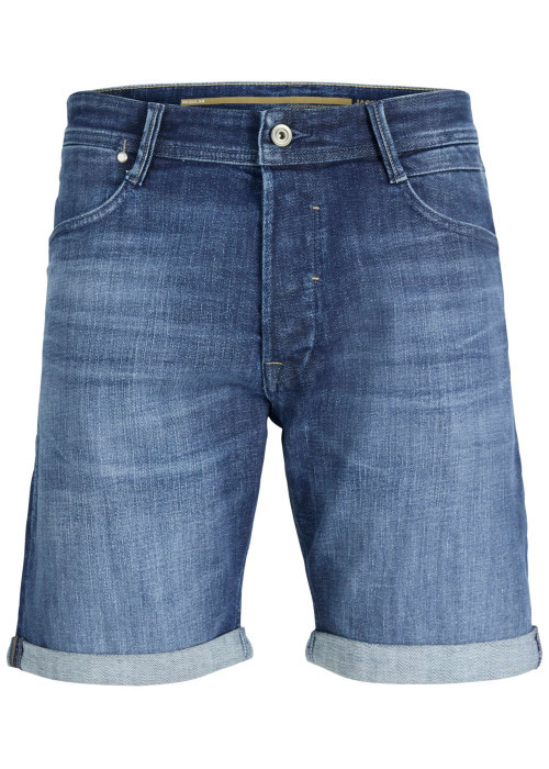 Short en coton indigo délavé avec une coupe droite et 5 poches