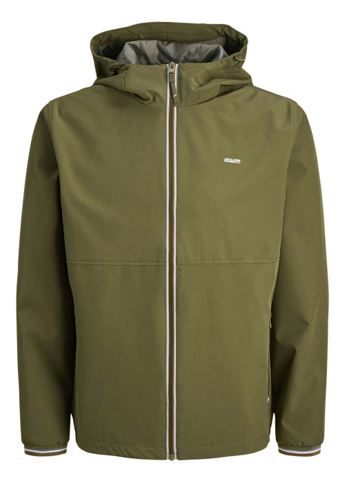 Blouson kaki uni avec un col à capuche et pourvu de 2 poches zippées