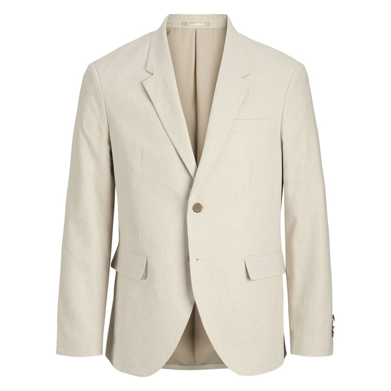 Premium By Jack & Jones - Veste Blazer De Costume En Coton Et Lin Mélangé Beige Uni Avec Une Coupe Slim - Beige