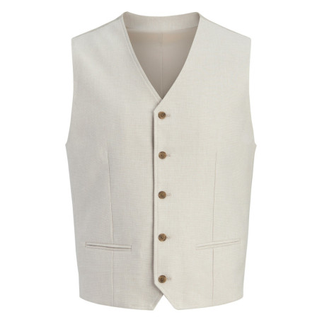 Gilet de costume en coton et lin mélangé beige...