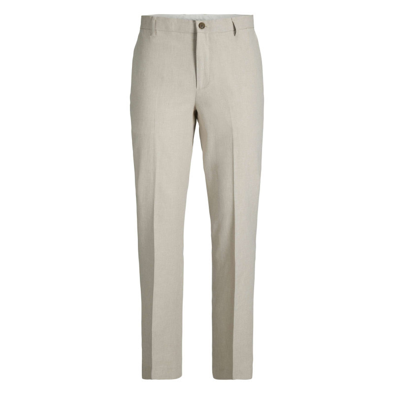 Premium By Jack & Jones - Pantalon De Costume En Coton Et Lin Mélangé Beige Uni Avec Une Coupe Slim - Beige