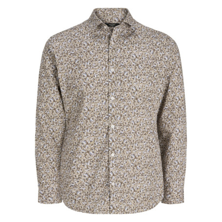 Chemise en coton beige à motif floral imprimé...