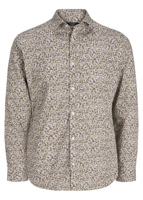 Chemise en coton beige à motif floral imprimé avec une coupe slim