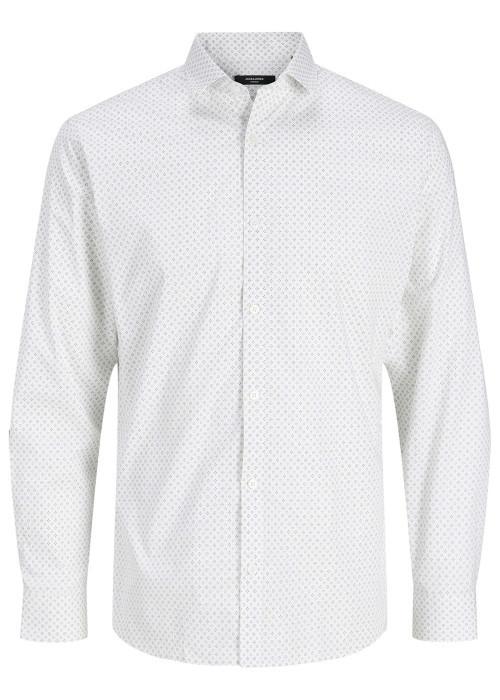 Chemise en coton blanche à motifs géométriques imprimés avec une coupe slim