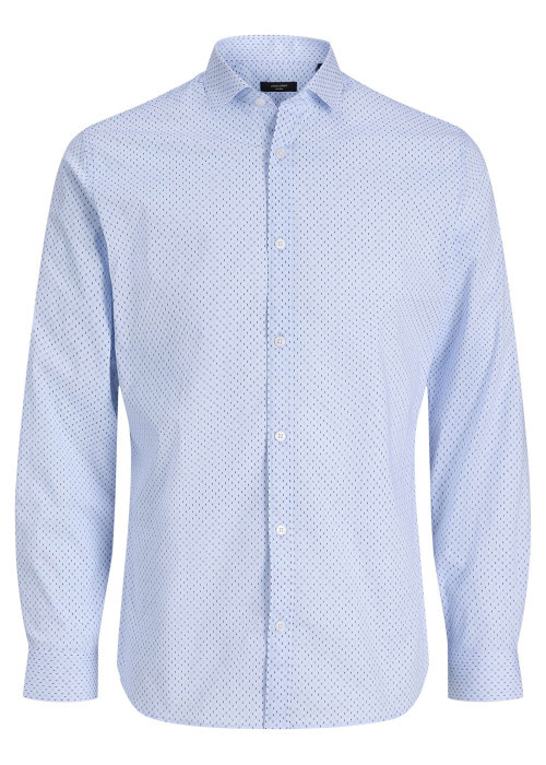 Chemise en coton bleu clair à motifs géométriques imprimés avec une coupe slim