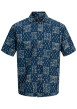 Thumbnail Chemise en coton marine à motif floral imprimé avec une coupe droite