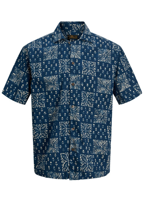 Chemise en coton marine à motif floral imprimé avec une coupe droite
