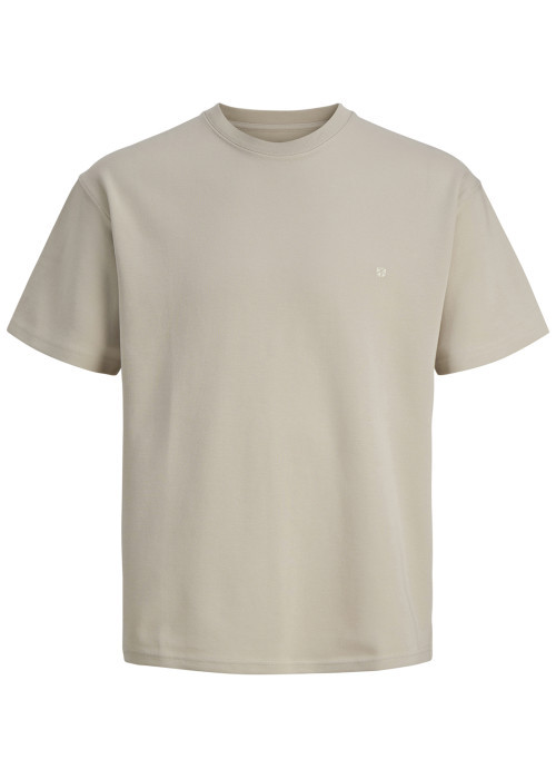 T-shirt beige uni basique avec une coupe droite et un col rond