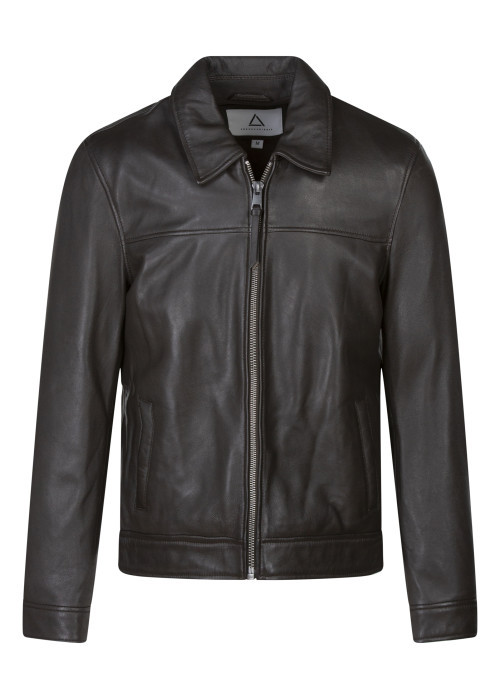 Blouson en cuir de mouton marron uni avec une...