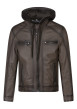 Thumbnail Blouson en cuir taupe uni avec une coupe ajustée et un col à capuche