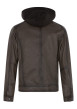 Thumbnail Blouson en cuir taupe uni avec une coupe ajustée et un col à capuche - Image 2