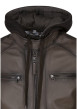 Thumbnail Blouson en cuir taupe uni avec une coupe ajustée et un col à capuche - Image 3