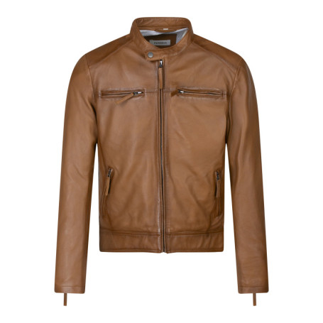 Blouson en cuir de mouton camel uni avec une...