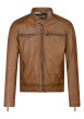 Thumbnail Blouson en cuir de mouton camel uni avec une coupe droite et un col rond