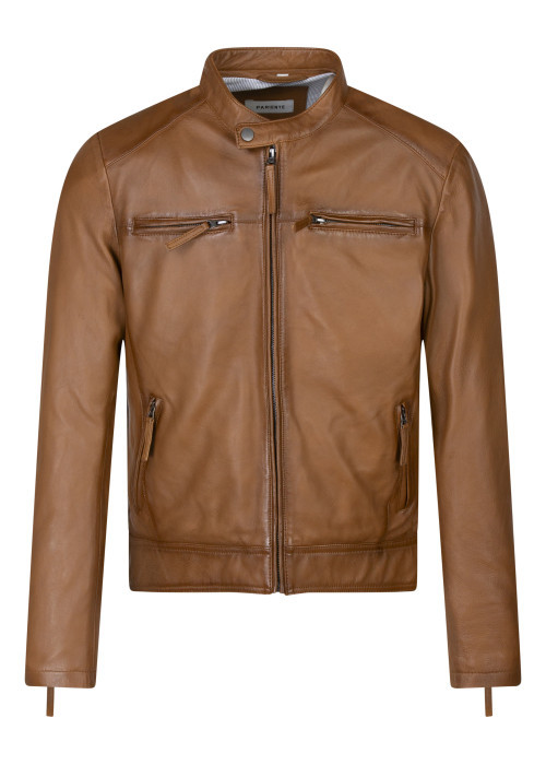 Blouson en cuir de mouton camel uni avec une...