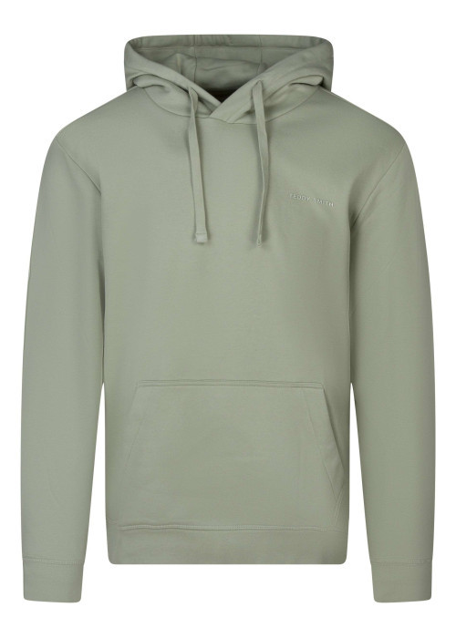 Sweat en coton mélangé vert uni avec une coupe droite et une capuche