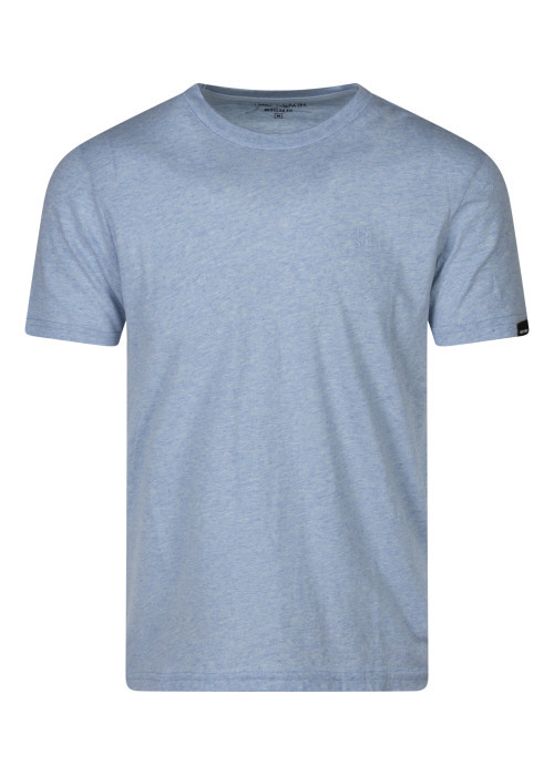 T-shirt bleu uni coupe droite avec un col rond...