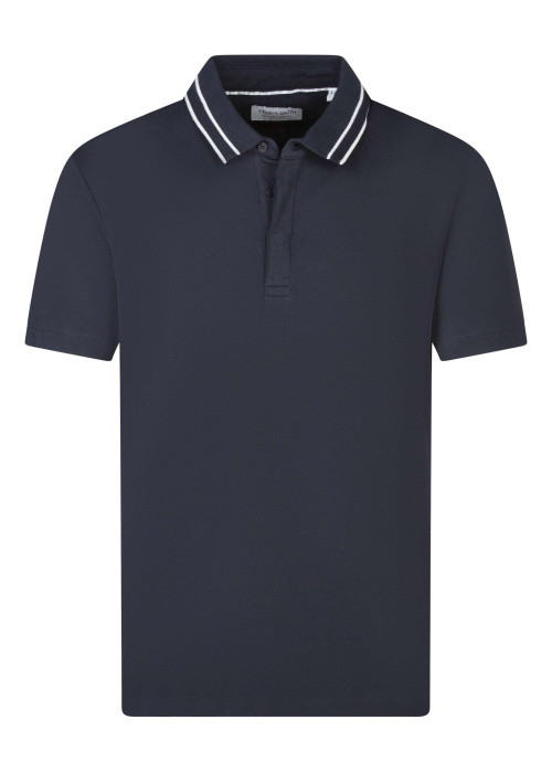 Polo en coton bleu foncé uni avec une coupe droite et un col boutonné