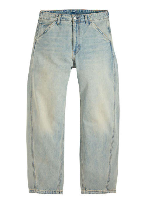 Jean baggy en coton bleu aspect délavé pourvu de poches plaquées