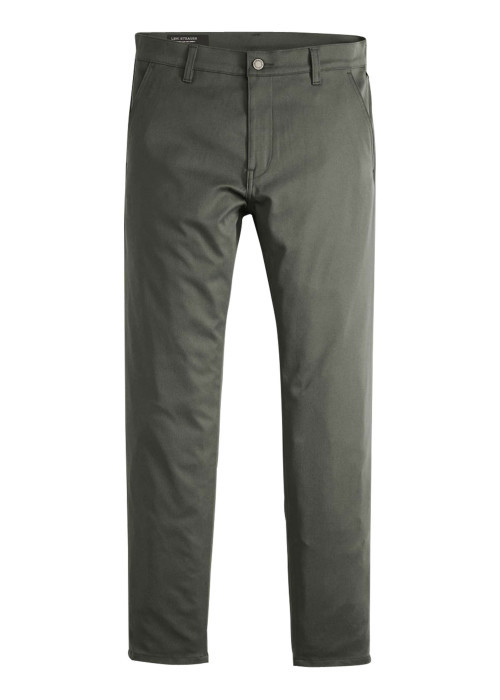 Pantalon chino kaki à coupe slim pourvu du patch de la marque