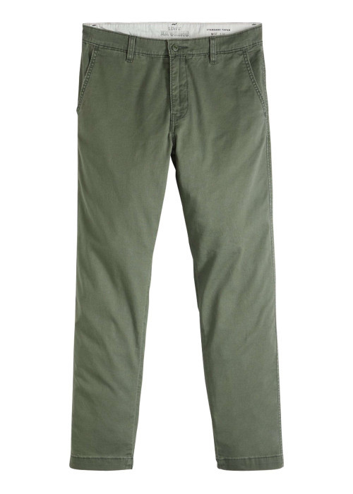 Pantalon chino kaki à coupe slim pourvu du patch de la marque