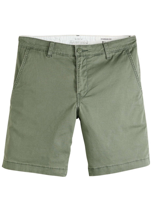 Short chino kaki à coupe droite pourvu du patch de la marque