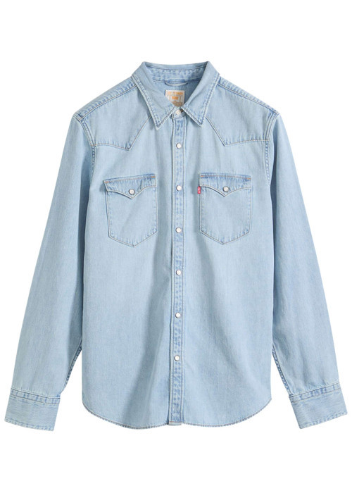 Chemise en coton stone à coupe droite pourvue d'un col à revers
