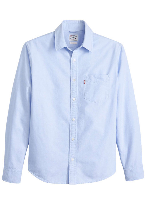 Chemise en coton ciel à coupe droite pourvue d'un col à revers