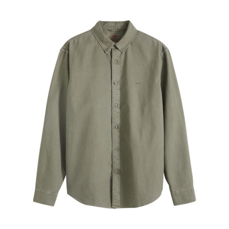 Chemise en coton kaki à coupe droite pourvue...