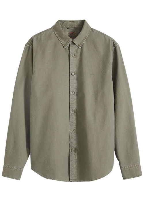 Chemise en coton kaki à coupe droite pourvue d'une col boutonné