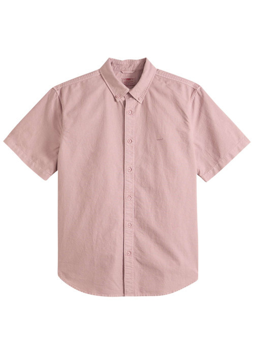 Chemise en coton rose à coupe droite pourvue d'un col boutonné