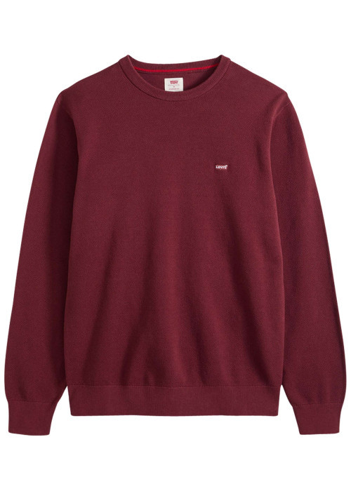 Pull en coton bordeaux à coupe droite pourvu d'un col rond côtelé