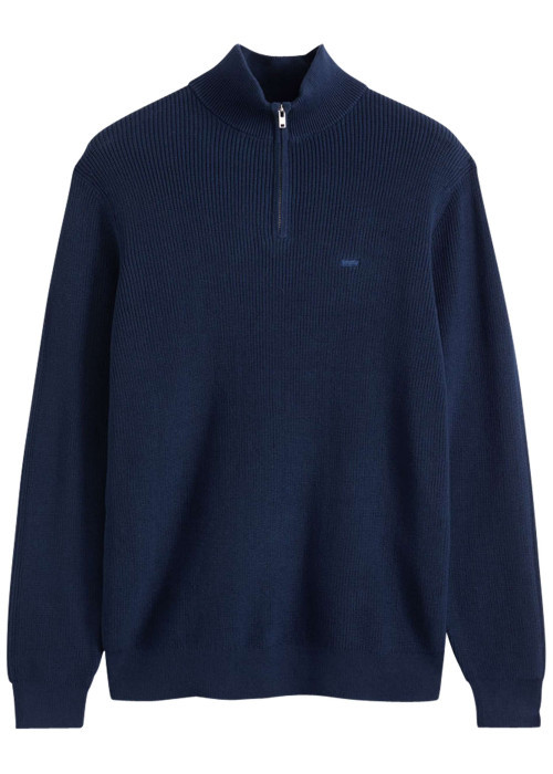 Pull en coton marine à coupe droite pourvu d'un col camionneur