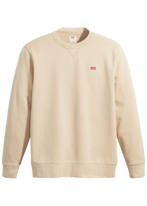 Pull en coton beige à coupe droite pourvu d'un col rond côtelé
