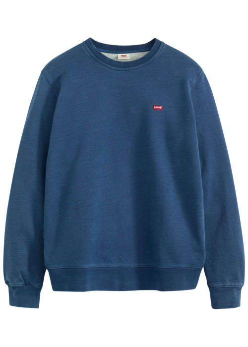 Pull en coton bleu à coupe droite effet délavé pourvu d'un col rond