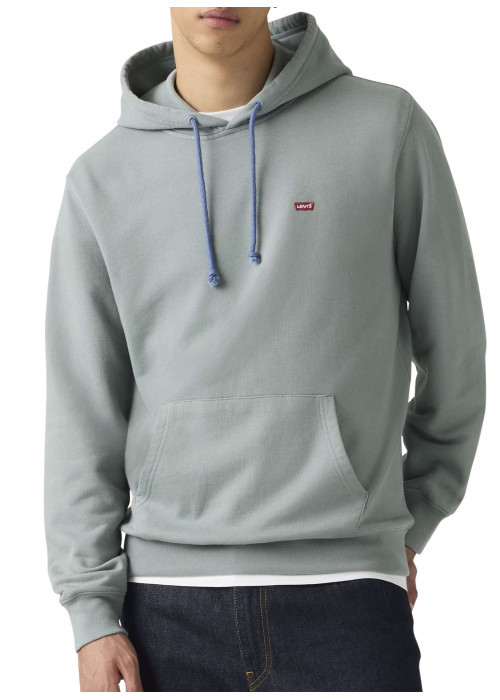 Sweat en coton gris à coupe droite pourvu d'un col à capuche