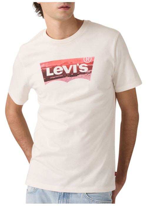 T-shirt en coton blanc imprimé à coupe droite pourvu d'un col rond