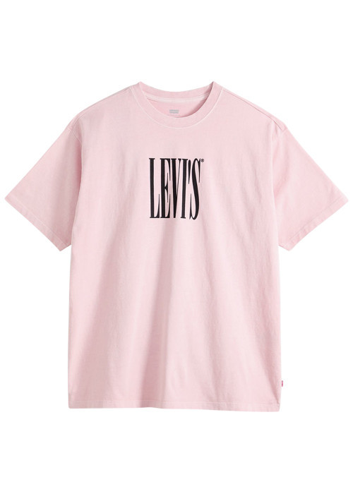 T-shirt en coton rose imprimé à coupe droite pourvu d'un col rond