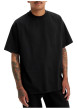 Thumbnail T-shirt en coton noir à coupe droite pourvu d'un col rond finement côtelé - Image 3