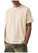 Thumbnail T-shirt en coton beige à coupe droite pourvu d'un col rond finement côtelé - Image 3