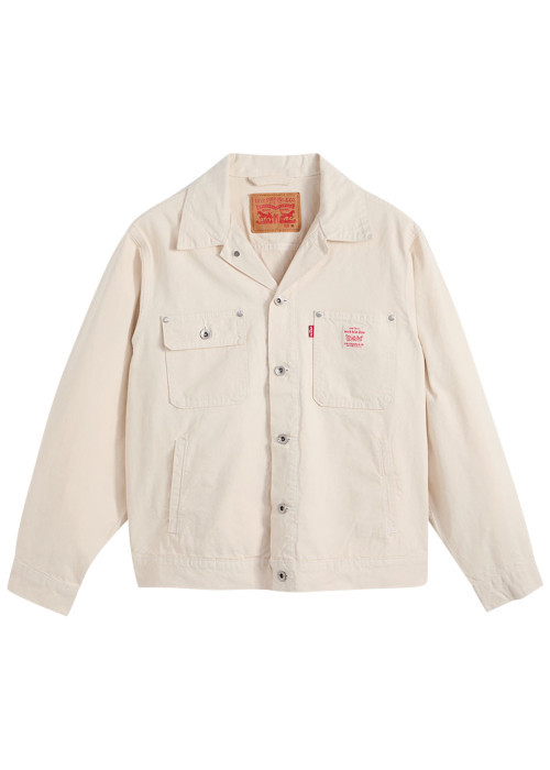 Veste en coton écrue à coupe ajustée pourvue d'un col cubain
