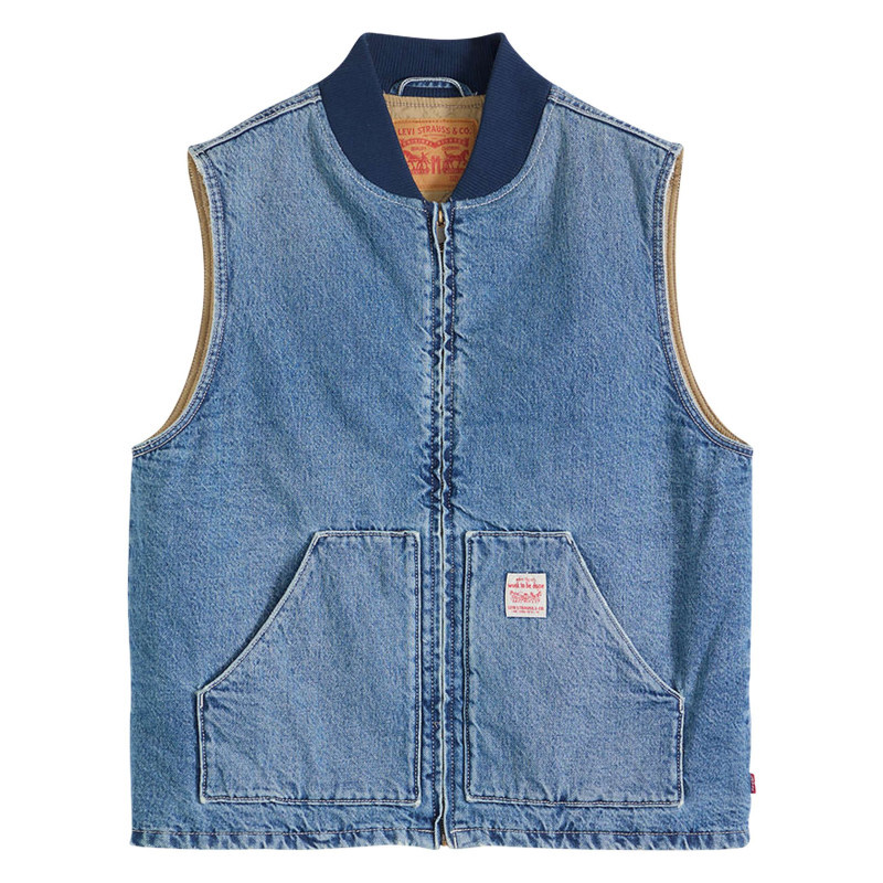 Levi's® - Blouson Sans Manche En Coton Bleu à Coupe Droite Pourvu D'un Col Bomber - Bleu