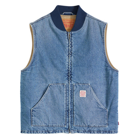 Blouson sans manche en coton bleu à coupe...