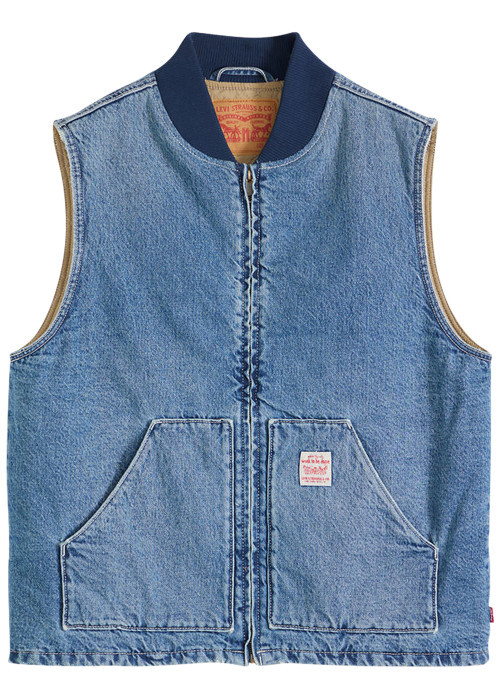 Blouson sans manche en coton bleu à coupe...