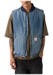 Thumbnail Blouson sans manche en coton bleu à coupe droite pourvu d'un col bomber - Image 3