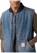 Thumbnail Blouson sans manche en coton bleu à coupe droite pourvu d'un col bomber - Image 5